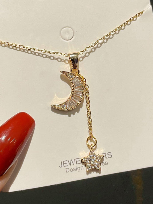 Moon Star Drop Necklace (stainless steel)