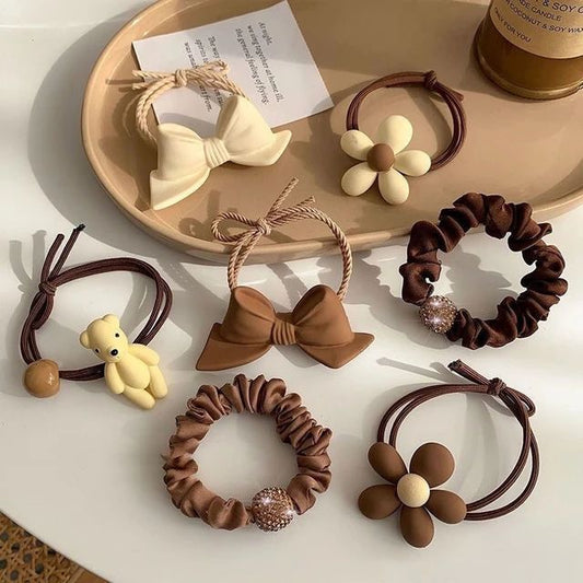 Pack Of 7 Cute Brown Hairties (₹15 each only)
