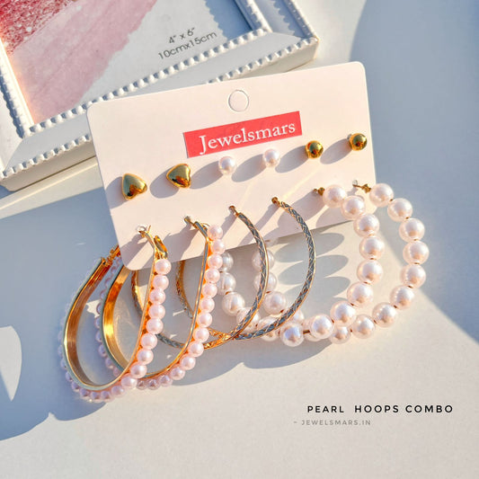 Pearl Hoops Combo with 3 trendy stud earrings