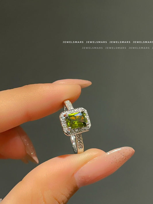 Rectangular Cut Ring - olive green