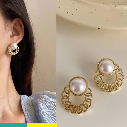 Chain Pearl Statement Earrings