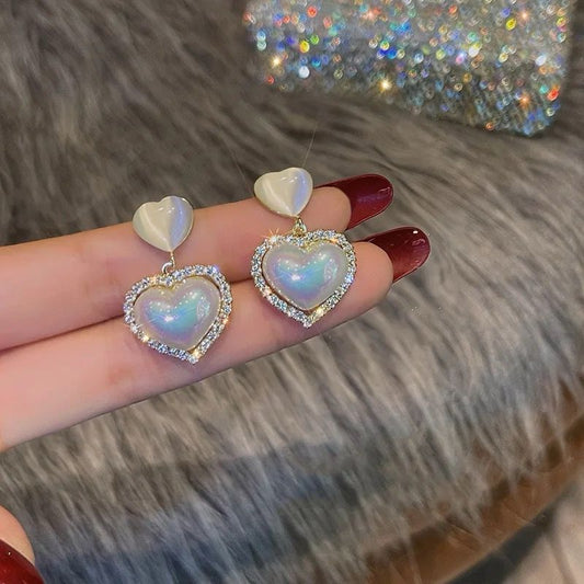 Opal Hearts Korean Earrings