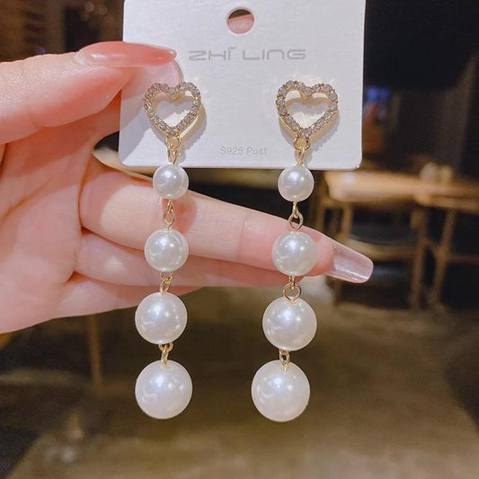 Heart Pearl Drop Earrings