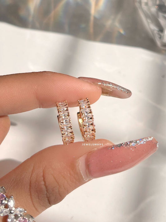 Crystal Baguette Hoop Earrings (stainless steel)