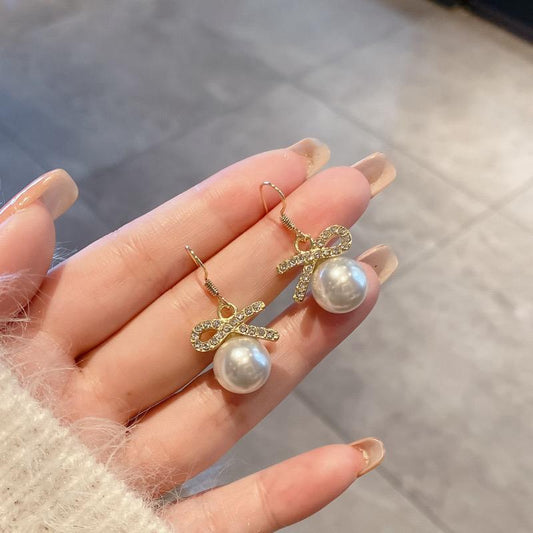 Bow Pearl Drop Earrings