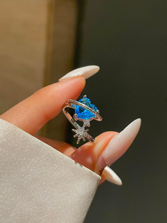 Fairy Core Heart Ring- teal blue