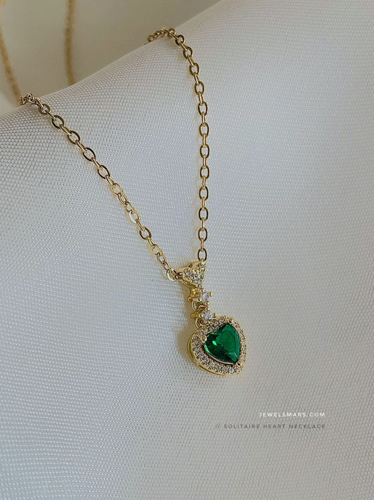Solitaire Heart Necklace- green