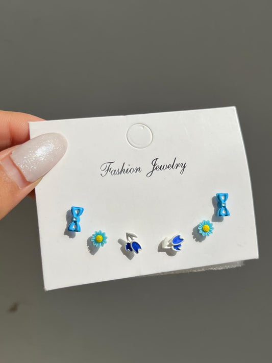 Blue Flowers Earrings Combo