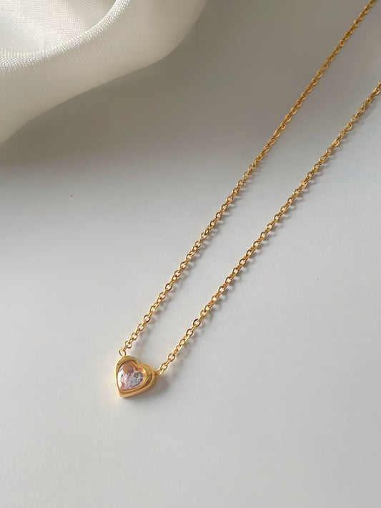 Mini Heart Necklace- pink