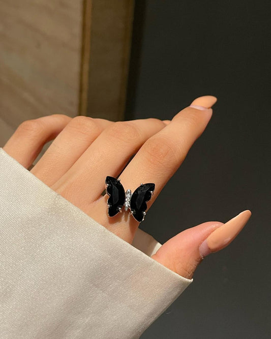 Crystal Butterfly Ring- black