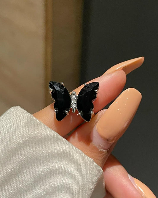 Crystal Butterfly Ring- black