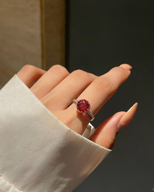 Crown Solitaire Ring- red