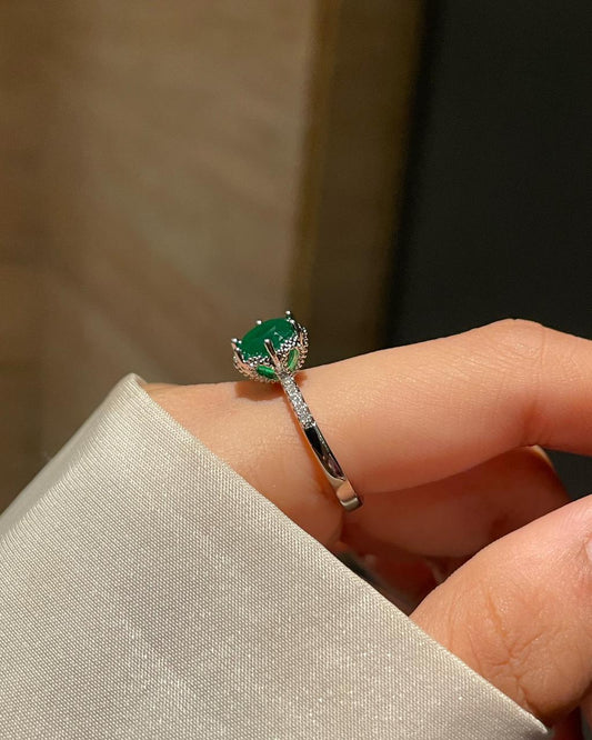 Crown Solitaire Ring- green