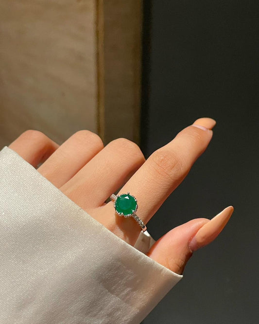 Crown Solitaire Ring- green