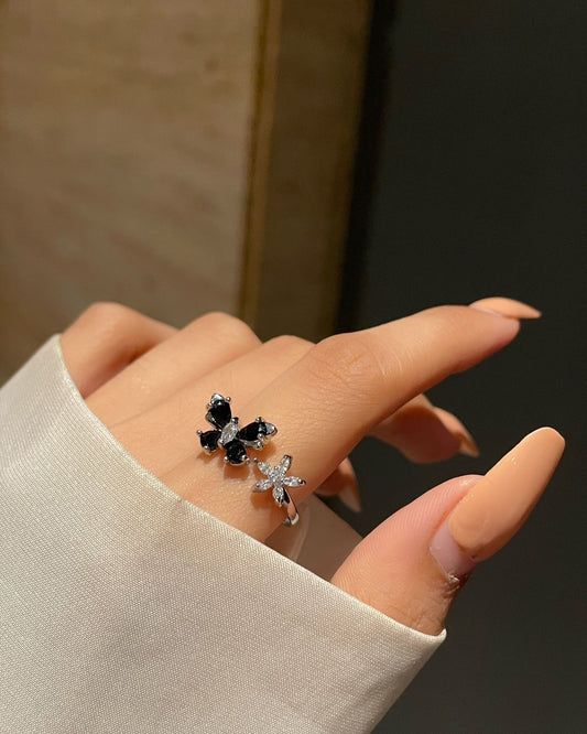 Butterfly Flower Ring- black