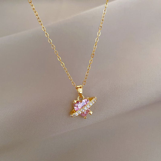 Ring Around The Heart Necklace- golden