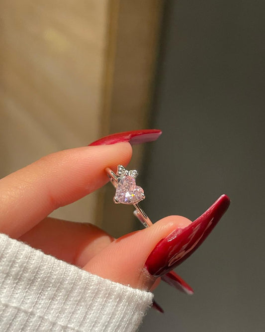Cute Heart Bow Ring- pink