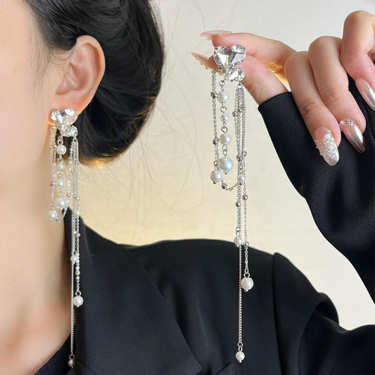 Long Heart Drop Earrings