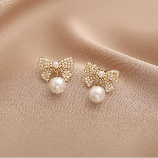 Pearl Drop Bow Earrings