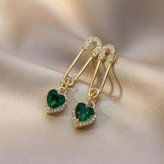 Heart Dangling Safetypin Earrings