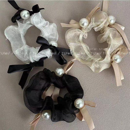 Pearly Bow Organza Scrunchies