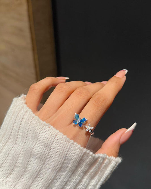 Butterfly Flowet Ring- royal blue