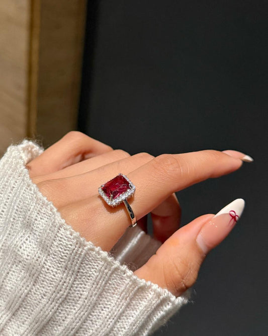 Red Rectangular Solitaire Ring