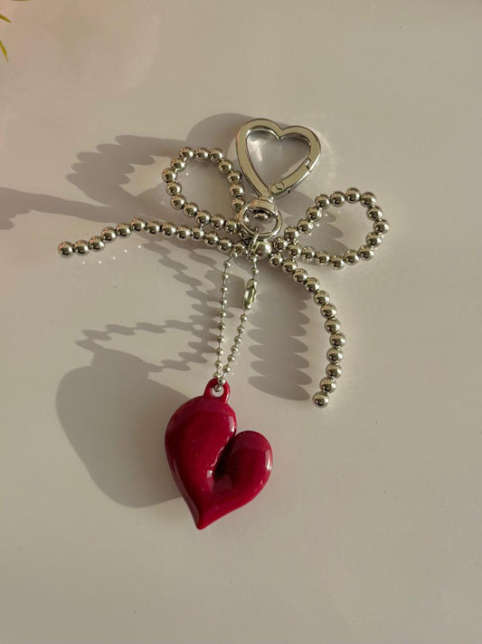 Blushing Heart Bow Bag Charm