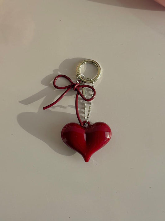 Blushing Bow Heart Bag Charm