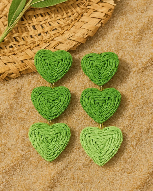 Green Cabana Heart Earrings