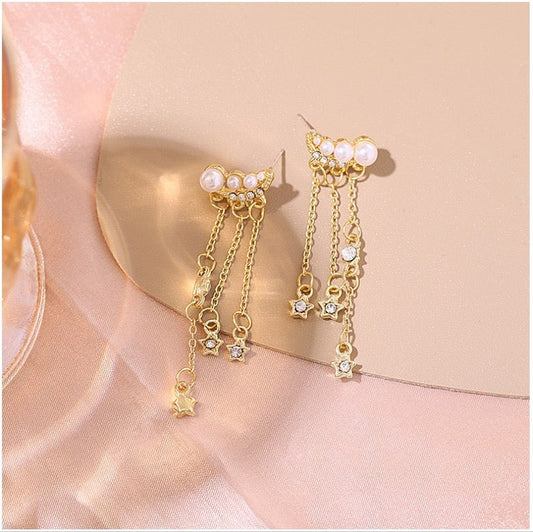 Golden Cascade Pearl Earrings