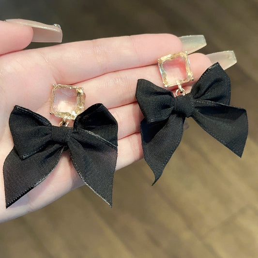 Nightfall Crystal Glass Bow Earrings