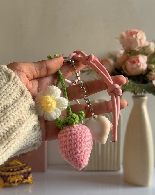 Cottage Girly Strawberry Bag Charm (crochet)