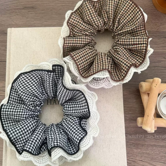 Delicately Pleated Grid Scrunchie