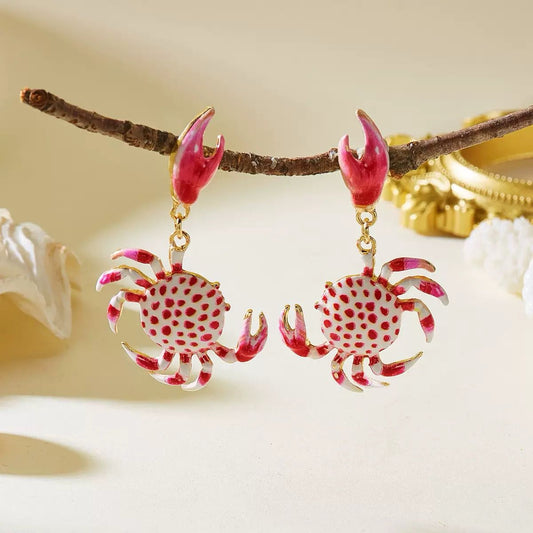 Crimson Coastal Crab Earrings