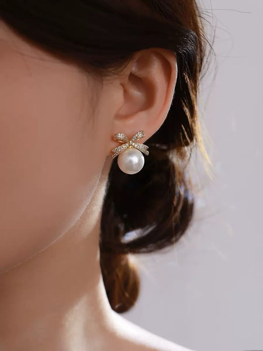 Coquette Charm Bow Pearl Studs