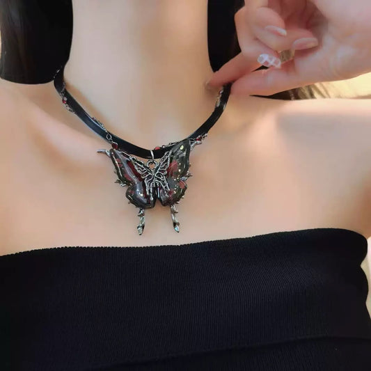 Midnight Morpho Leather necklace