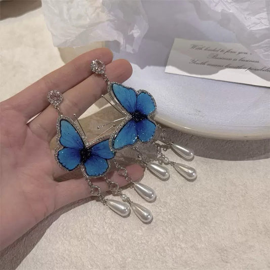 Cerulean Morpho Chandelier Earrings