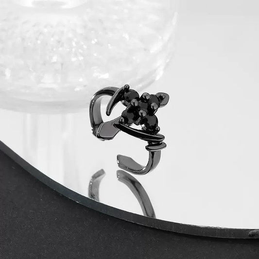Midnight Fleur Cross Ring