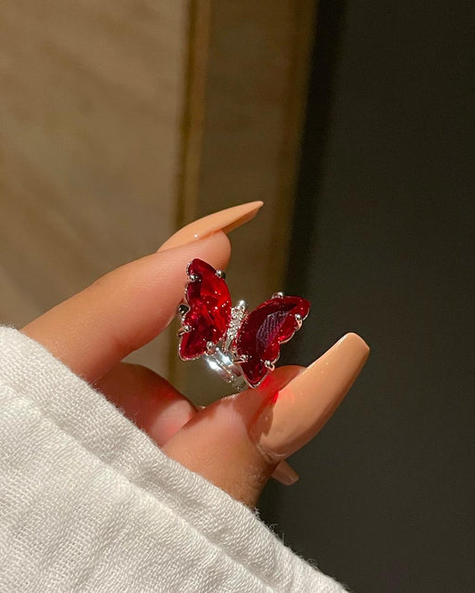 Crystal Butterfly Ring- red