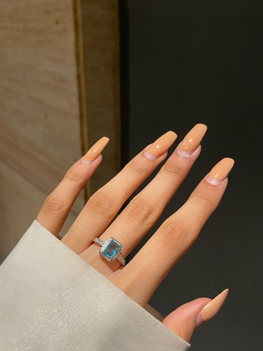 Rectangular cut Ring- teal blue