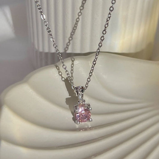 Amelia Solitaire Necklace- pink