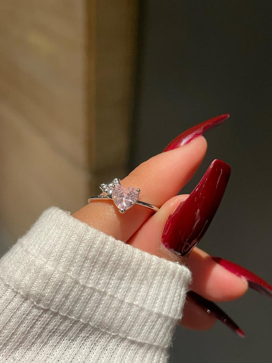 Cute Heart Bow Ring- pink
