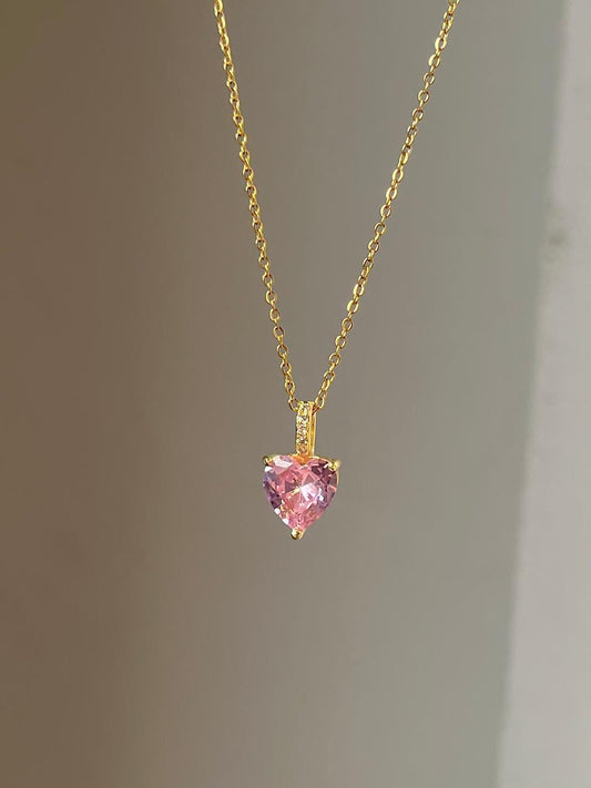 Pink Heart Solitaire Necklace