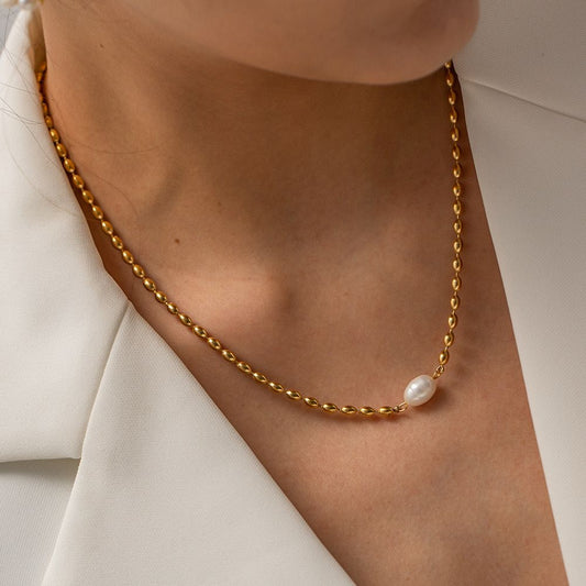 Gold Beaded Pearl Necklace